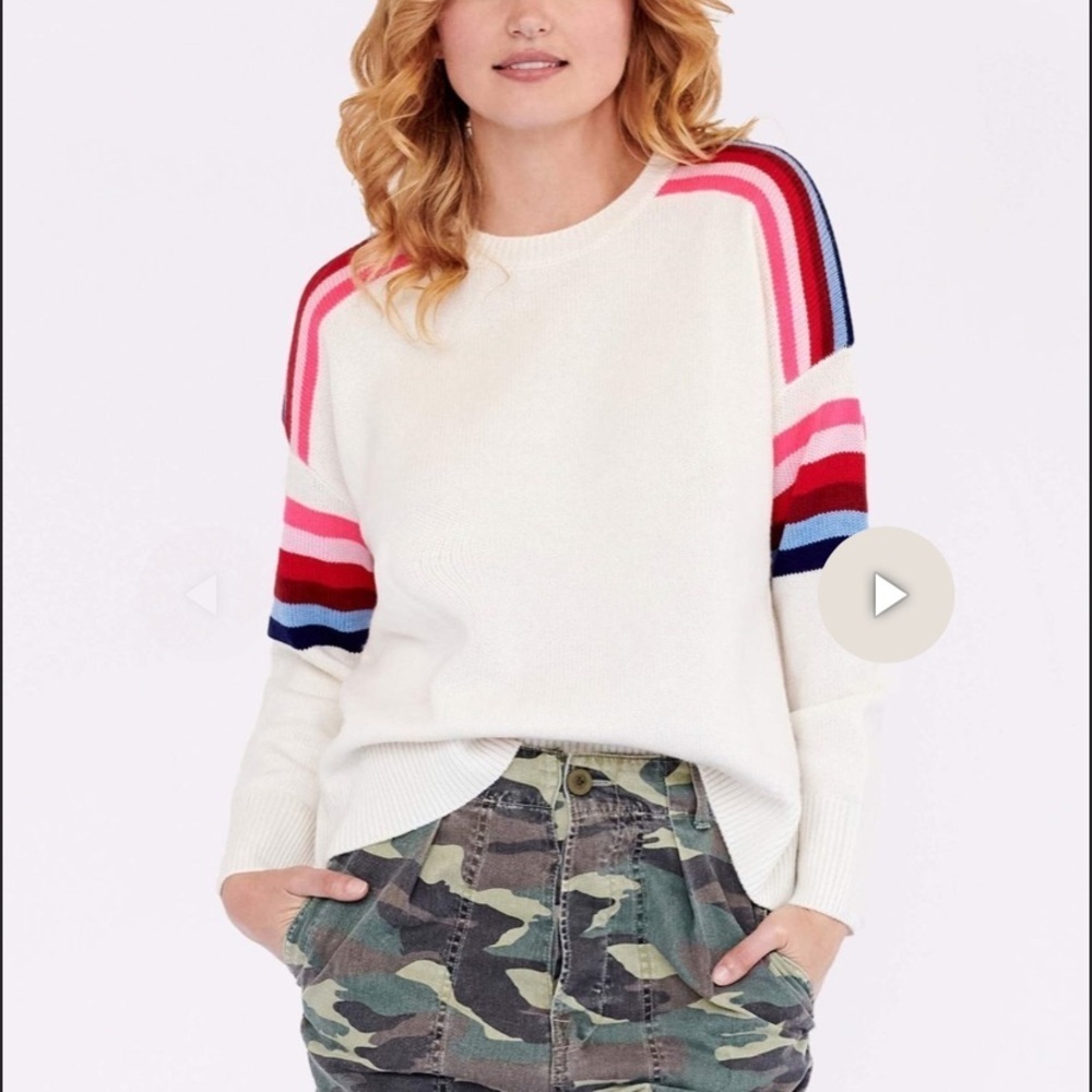 Sundry Merino Wool Cashmere Blend Shoulder  Stripe Oversized Retro Sweater S 4-6